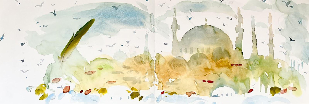 turquie-mosquee-suleymaniye mosquée Süleymaniye en aquarelle